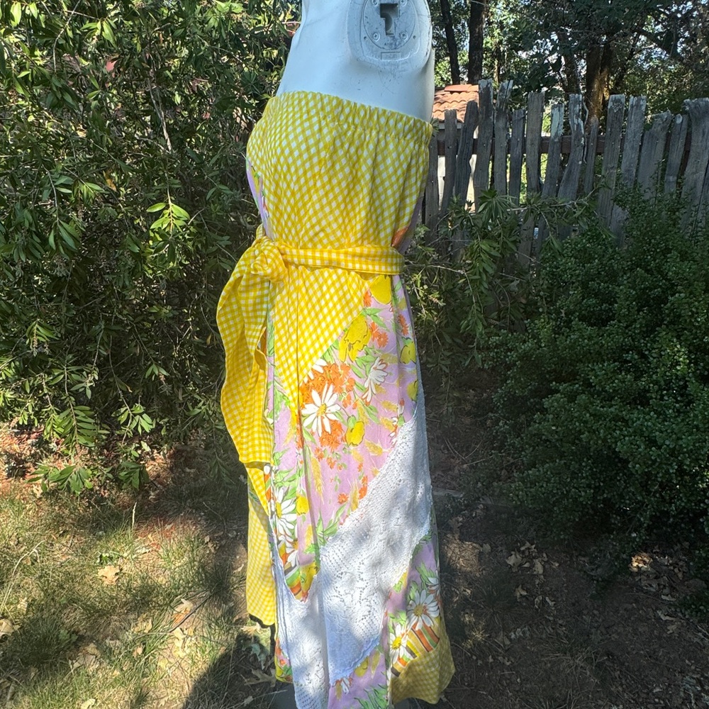 Vintage Yellow Patchwork Strapless Dress - Picture 2 of 4